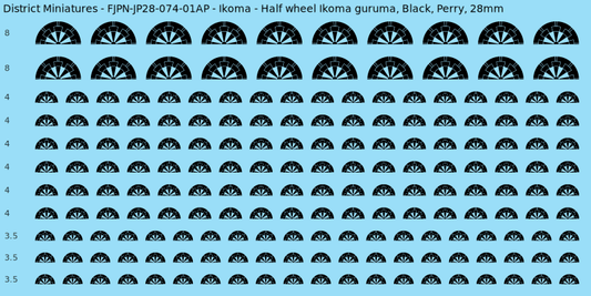Ikoma clan mon, Black waterslide decal sheet, Perry banner sizes, 28mm