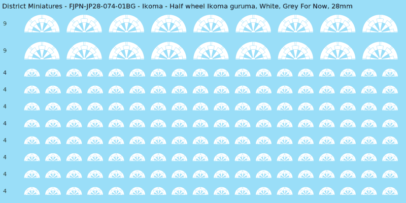 Ikoma clan mon, White waterslide decal sheet, Grey For Now banner sizes, 28mm