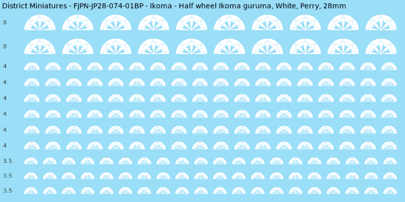 Ikoma clan mon, White waterslide decal sheet, Perry banner sizes, 28mm