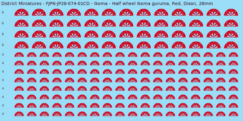 Ikoma clan mon, Red waterslide decal sheet, Dixon banner sizes, 28mm