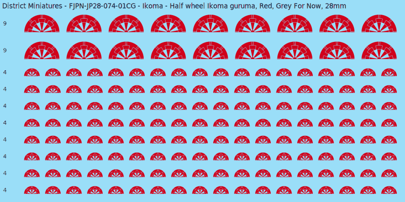 Ikoma clan mon, Red waterslide decal sheet, Grey For Now banner sizes, 28mm
