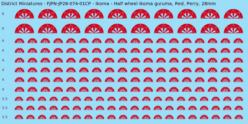 Ikoma clan mon, Red waterslide decal sheet, Perry banner sizes, 28mm