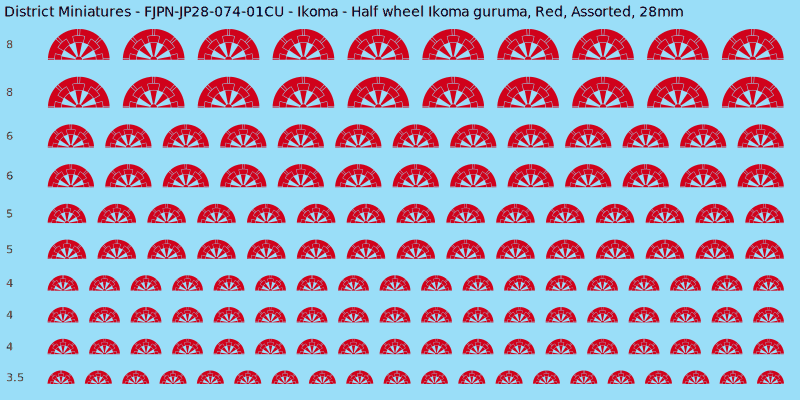 Ikoma clan mon, Half wheel Ikoma guruma, Red waterslide decal sheet, 28mm