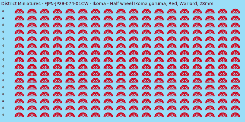 Ikoma clan mon, Red waterslide decal sheet, Warlord banner sizes, 28mm
