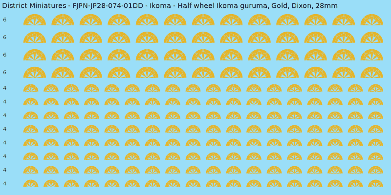Ikoma clan mon, Yellow/Gold waterslide decal sheet, Dixon banner sizes, 28mm