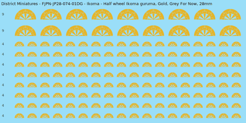 Ikoma clan mon, Yellow/Gold waterslide decal sheet, Grey For Now banner sizes, 28mm