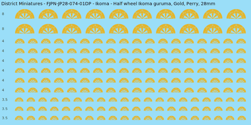 Ikoma clan mon, Yellow/Gold waterslide decal sheet, Perry banner sizes, 28mm