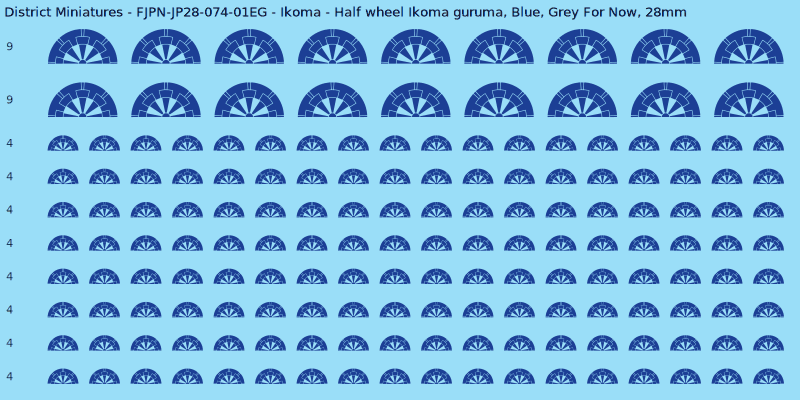 Ikoma clan mon, Blue waterslide decal sheet, Grey For Now banner sizes, 28mm