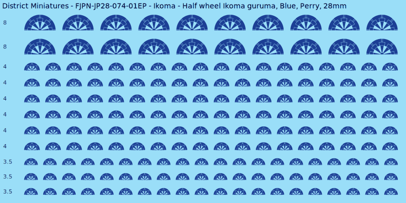 Ikoma clan mon, Blue waterslide decal sheet, Perry banner sizes, 28mm