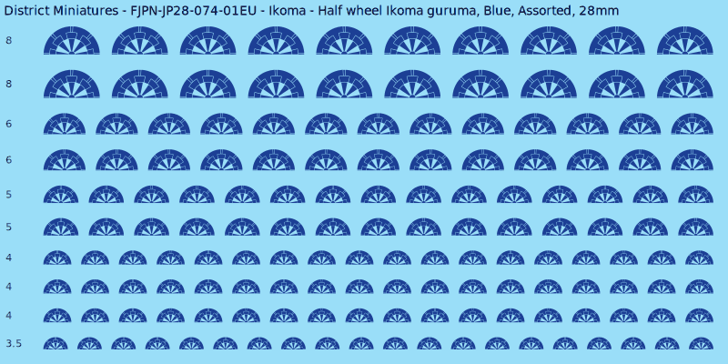 Ikoma clan mon, Half wheel Ikoma guruma, Blue waterslide decal sheet, 28mm