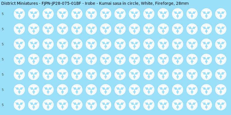 Irobe clan mon, White waterslide decal sheet, Fireforge banner sizes, 28mm