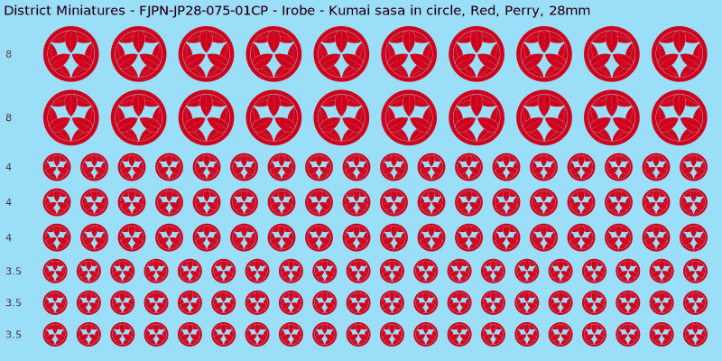 Irobe clan mon, Red waterslide decal sheet, Perry banner sizes, 28mm