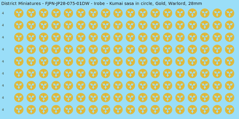 Irobe clan mon, Yellow/Gold waterslide decal sheet, Warlord banner sizes, 28mm