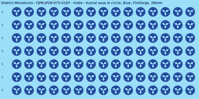 Irobe clan mon, Blue waterslide decal sheet, Fireforge banner sizes, 28mm