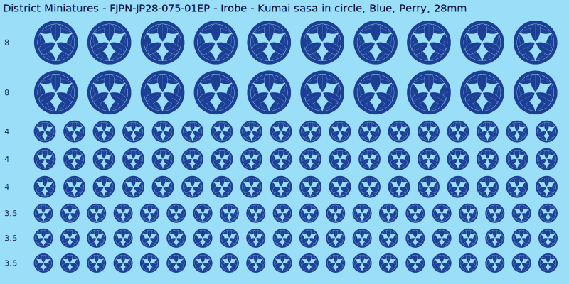 Irobe clan mon, Blue waterslide decal sheet, Perry banner sizes, 28mm