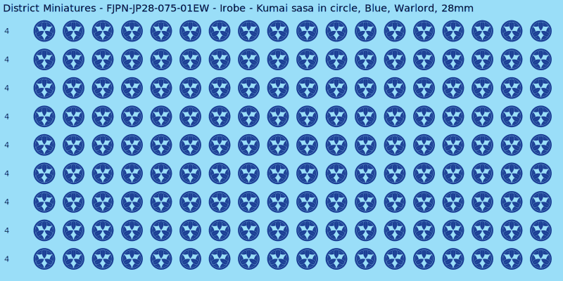 Irobe clan mon, Blue waterslide decal sheet, Warlord banner sizes, 28mm