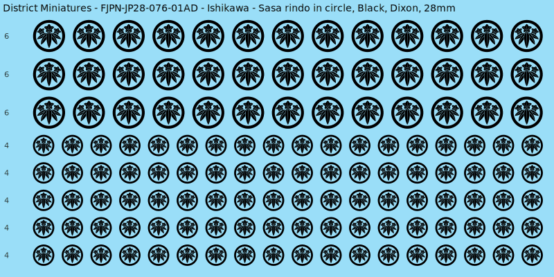 Ishikawa clan mon, Black waterslide decal sheet, Dixon banner sizes, 28mm