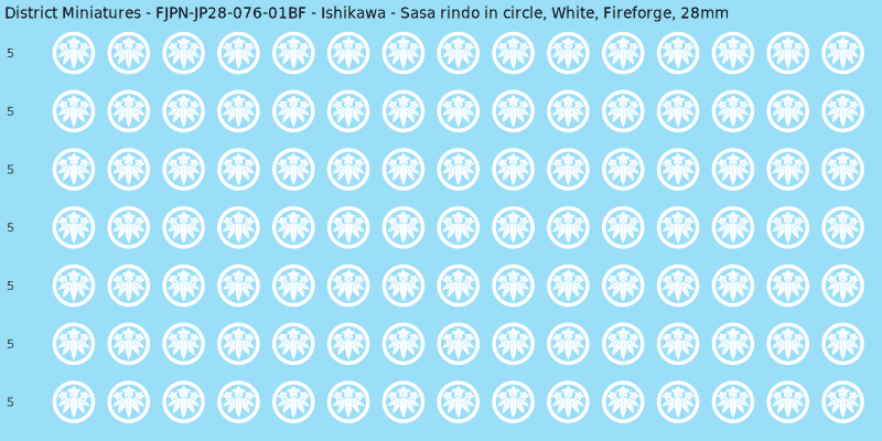 Ishikawa clan mon, White waterslide decal sheet, Fireforge banner sizes, 28mm