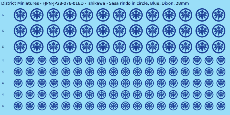 Ishikawa clan mon, Blue waterslide decal sheet, Dixon banner sizes, 28mm