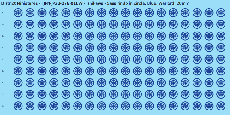 Ishikawa clan mon, Blue waterslide decal sheet, Warlord banner sizes, 28mm