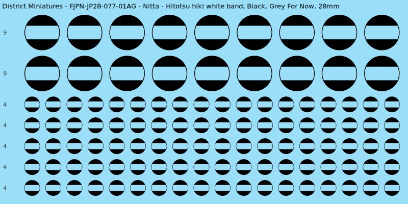 Nitta clan mon, Black waterslide decal sheet, Grey For Now banner sizes, 28mm