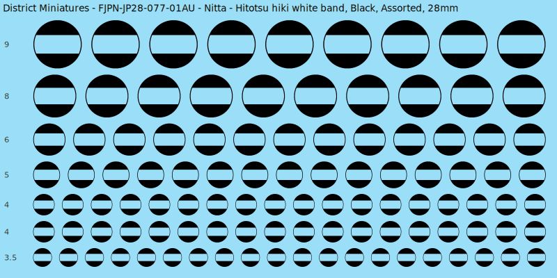 Nitta clan mon, Hitotsu hiki white band, Black waterslide decal sheet, 28mm