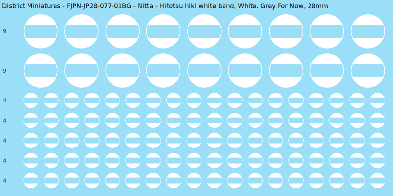 Nitta clan mon, White waterslide decal sheet, Grey For Now banner sizes, 28mm