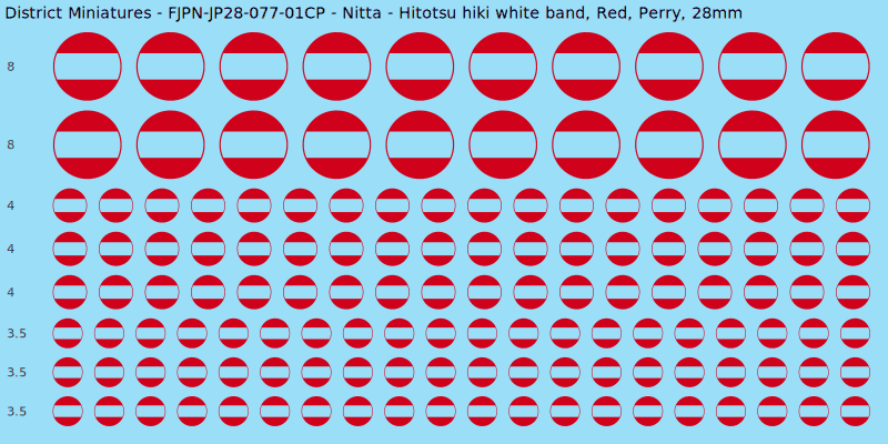 Nitta clan mon, Red waterslide decal sheet, Perry banner sizes, 28mm