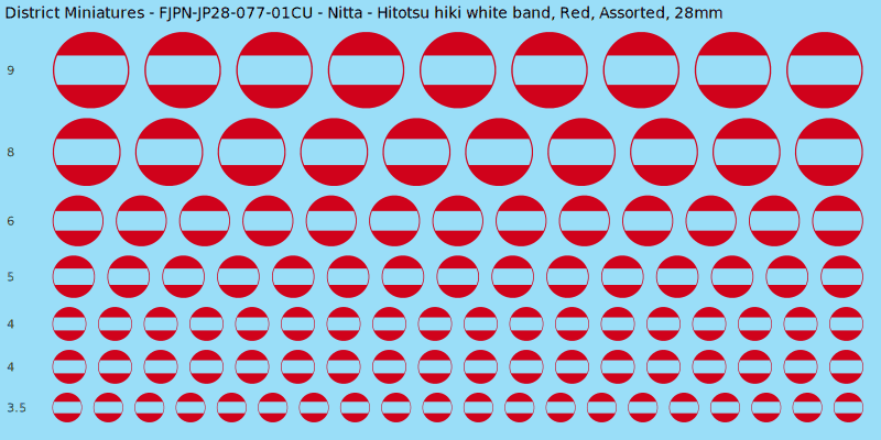 Nitta clan mon, Hitotsu hiki white band, Red waterslide decal sheet, 28mm