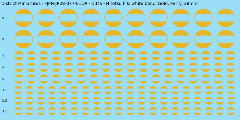 Nitta clan mon, Yellow/Gold waterslide decal sheet, Perry banner sizes, 28mm