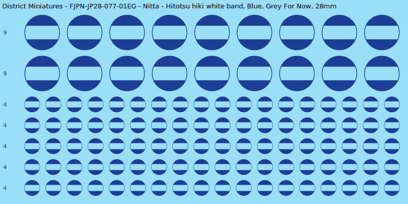 Nitta clan mon, Blue waterslide decal sheet, Grey For Now banner sizes, 28mm