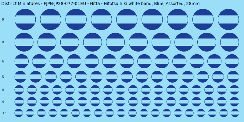 Nitta clan mon, Hitotsu hiki white band, Blue waterslide decal sheet, 28mm