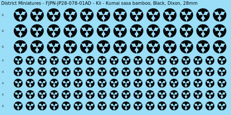 Kii clan mon, Black waterslide decal sheet, Dixon banner sizes, 28mm