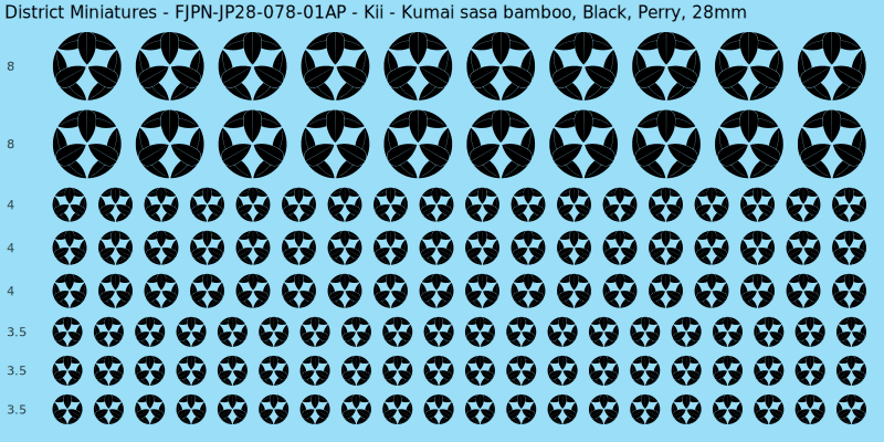 Kii clan mon, Black waterslide decal sheet, Perry banner sizes, 28mm