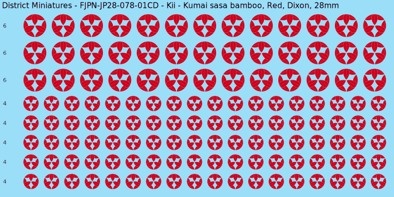 Kii clan mon, Red waterslide decal sheet, Dixon banner sizes, 28mm