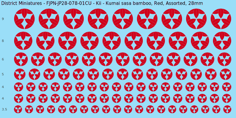 Kii clan mon, Kumai sasa bamboo, Red waterslide decal sheet, 28mm