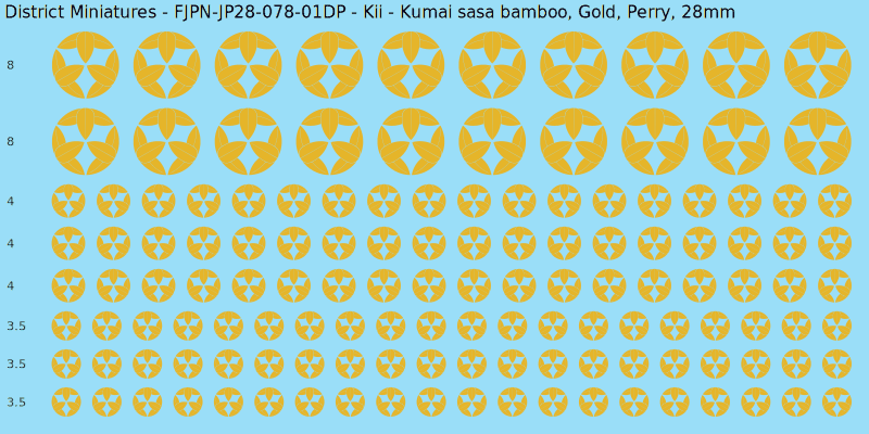 Kii clan mon, Yellow/Gold waterslide decal sheet, Perry banner sizes, 28mm