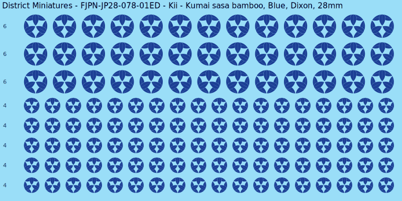 Kii clan mon, Blue waterslide decal sheet, Dixon banner sizes, 28mm