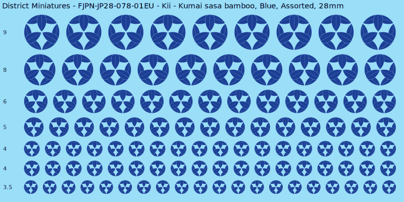Kii clan mon, Kumai sasa bamboo, Blue waterslide decal sheet, 28mm