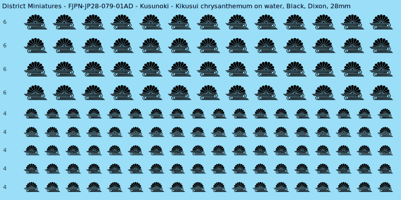 Kusunoki clan mon, Black waterslide decal sheet, Dixon banner sizes, 28mm