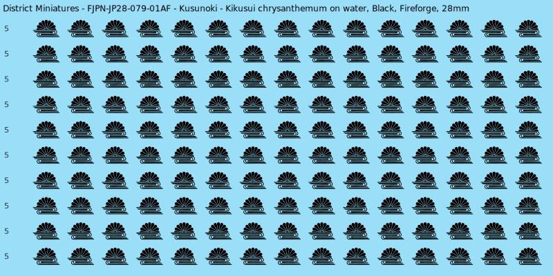Kusunoki clan mon, Black waterslide decal sheet, Fireforge banner sizes, 28mm