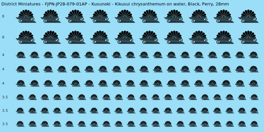 Kusunoki clan mon, Black waterslide decal sheet, Perry banner sizes, 28mm