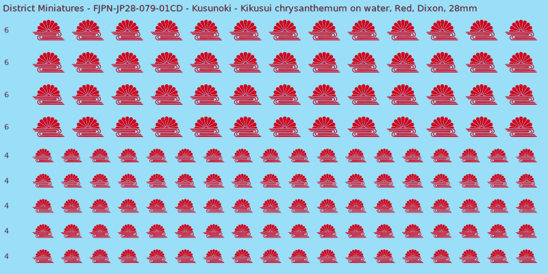 Kusunoki clan mon, Red waterslide decal sheet, Dixon banner sizes, 28mm