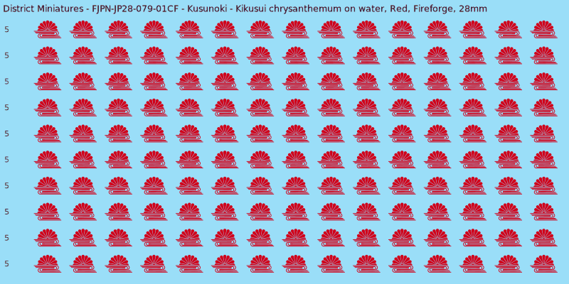 Kusunoki clan mon, Red waterslide decal sheet, Fireforge banner sizes, 28mm