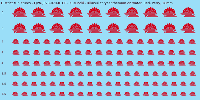 Kusunoki clan mon, Red waterslide decal sheet, Perry banner sizes, 28mm