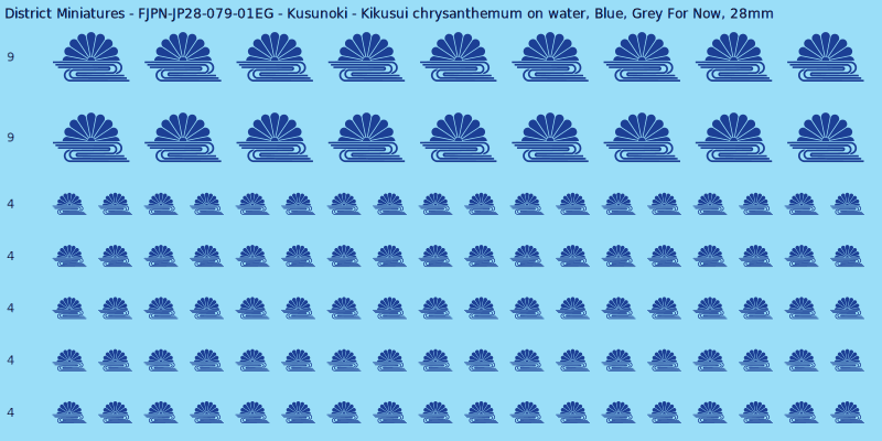 Kusunoki clan mon, Blue waterslide decal sheet, Grey For Now banner sizes, 28mm
