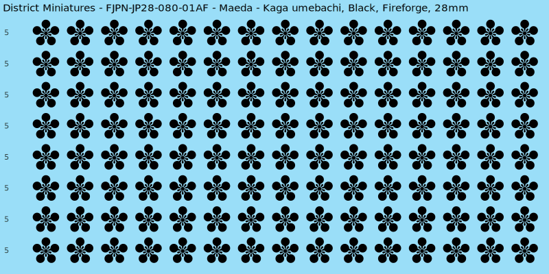 Maeda clan mon, Black waterslide decal sheet, Fireforge banner sizes, 28mm