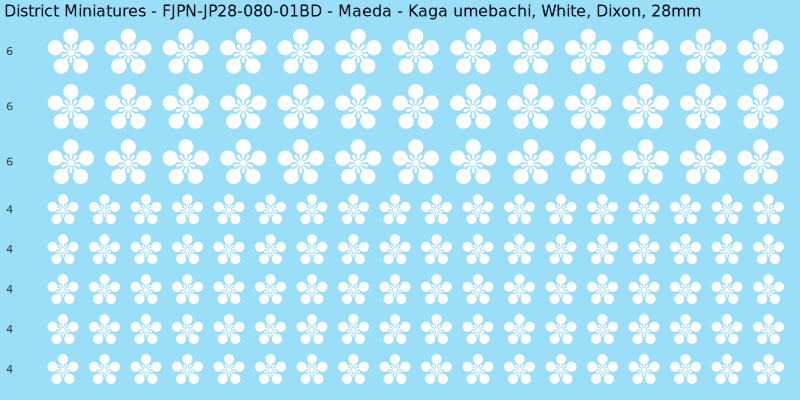 Maeda clan mon, White waterslide decal sheet, Dixon banner sizes, 28mm