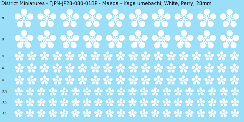Maeda clan mon, White waterslide decal sheet, Perry banner sizes, 28mm