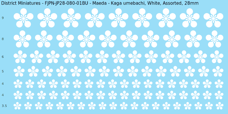 Maeda clan mon, Kaga umebachi, White waterslide decal sheet, 28mm